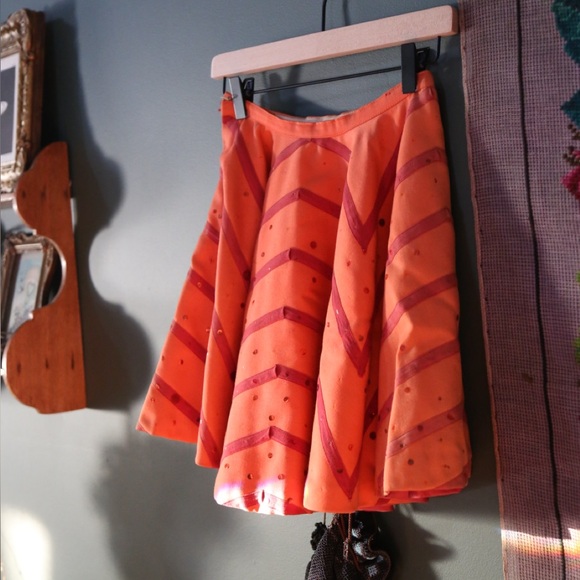 Vintage Movie Worn Circle Mini Skirt Orange and Pink Sequin Chevron - Picture 4 of 9